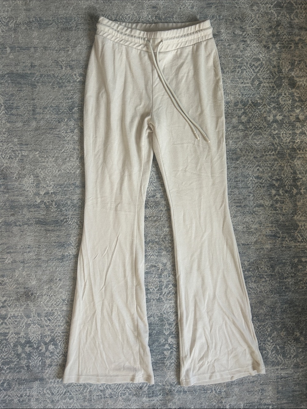 Women’s Cream Drawstring Waffle Flare Pants
